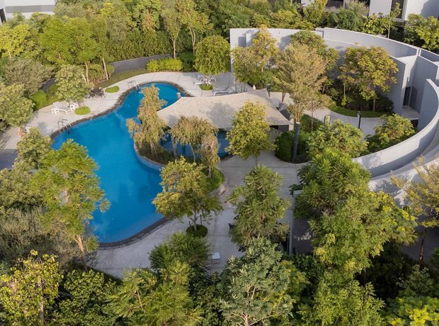 A swimmable forest lagoon with waterfalls